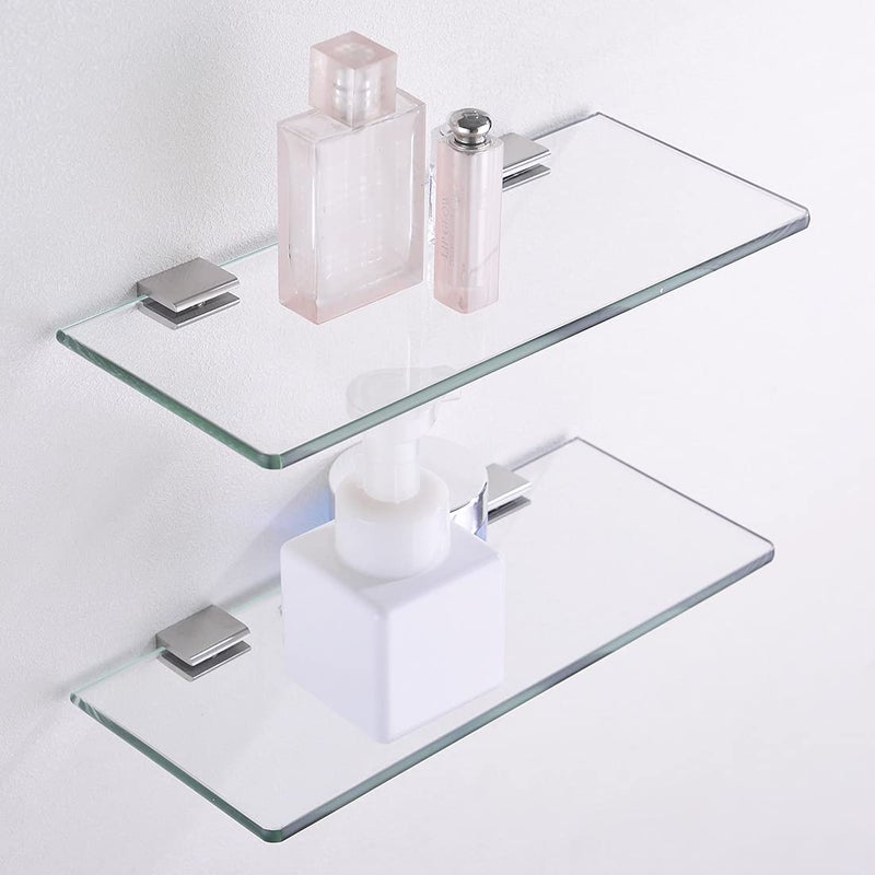 Orhemus 4pcs Adjustable 304 Stainless Steel Glass Clip Clamp Shelf Holder Bracket Support 0.23"-0.35", Brushed Finish Flat Surface, 2 Pairs Wall Mounted - Image 2